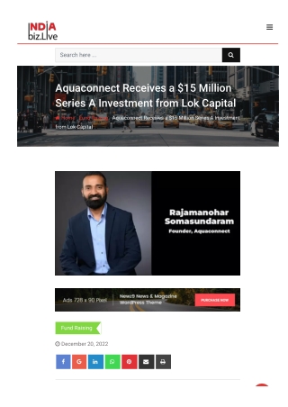 Aquaconnect receives a $15 million Series A investment from Lok Capital