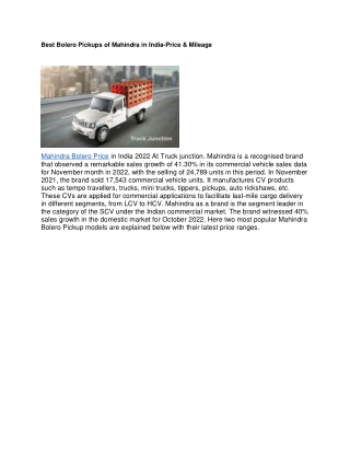 Best Bolero Pickups of Mahindra in India