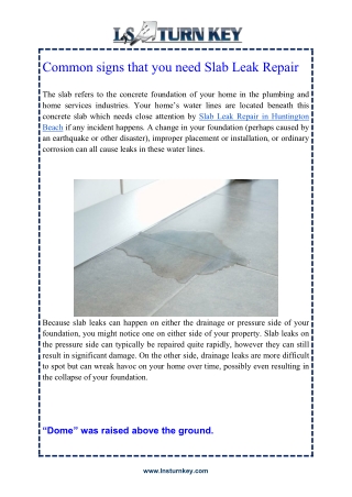 Common signs that you need Slab Leak Repair