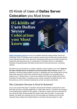 05 Kinds of Uses Dallas Server Colocation you Must know