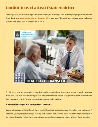Dutiful Jobs of a Real Estate Solicitor