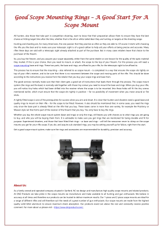 Good Scope Mounting Rings – A Good Start For A Scope Mount