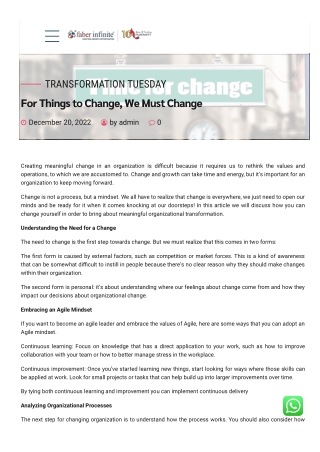 For Things to Change, We Must Change