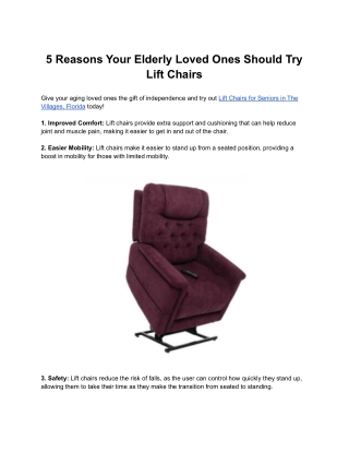 5 Reasons Your Elderly Loved Ones Should Try Lift Chairs