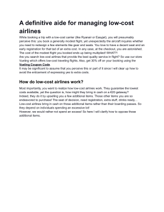 A definitive aide for managing low-cost airlines