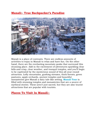 Manali Tour Package