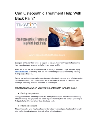 Can Osteopathic Treatment Help With Back Pain