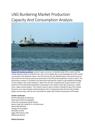 LNG Bunkering Market Production Capacity And Consumption Analysis