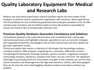 Quality Laboratory Equipment for Medical and Research Labs