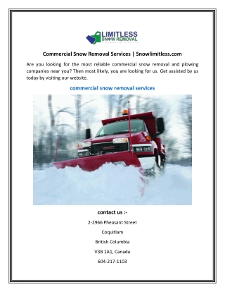 Commercial Snow Removal Services Snowlimitless.com