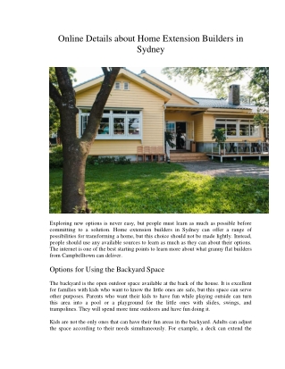 Online Details about Home Extension Builders in Sydney