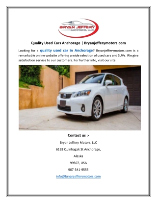 Quality Used Cars Anchorage  Bryanjefferymotors.com