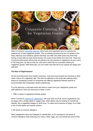 Corporate Catering Tips for Vegetarian Guests