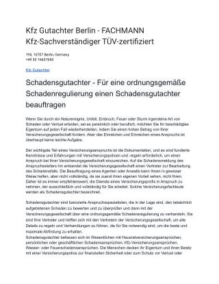 Kfz Gutachter Berlin - FACHMANN Kfz-Sachverständiger TÜV-zertifiziert