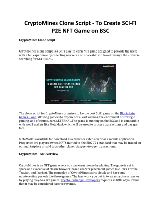 CryptoMines Clone Script - To Create SCI-FI P2E NFT Game on BSC