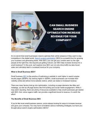 Can Small Business Search Engine Optimization Increase Revenue for Your Company_