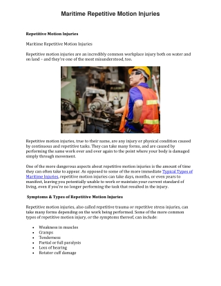 Maritime Repetitive Motion Injuries