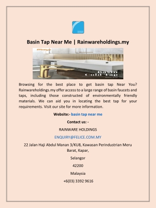 Basin Tap Near Me | Rainwareholdings.my