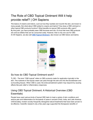 The Role of CBD Topical Ointment Will it help provide relief_ _ OH Sapiens