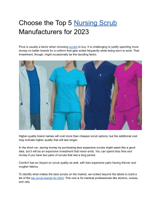 Choose the Top 5 Nursing Scrub Manufacturers for 2023