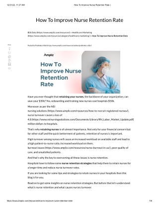 How To Improve Nurse Retention Rate _