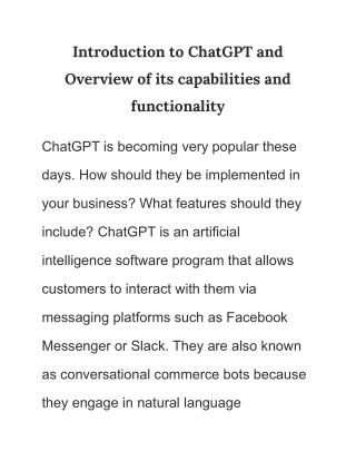 Introduction to ChatGPT and Overview of its capabilities and functionality