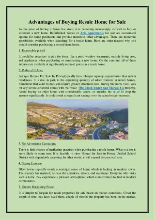 Advantages of Buying Resale Home for Sale