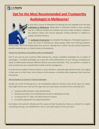 Opt for the Most Recommended and Trustworthy Audiologist in Melbourne!