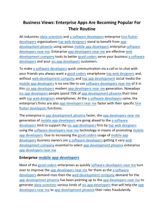 Business Views Enterprise Apps Are Becoming Popular For Their Routine
