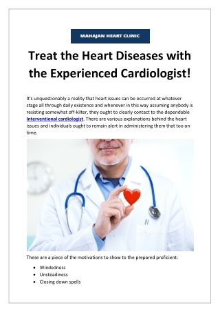 Treat the Heart Diseases with the Experienced Cardiologist