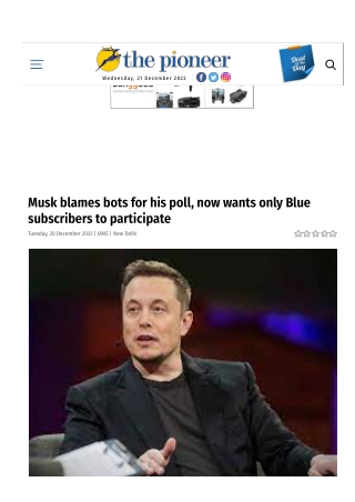 Musk blames bots for his poll, now wants only Blue subscribers to participate