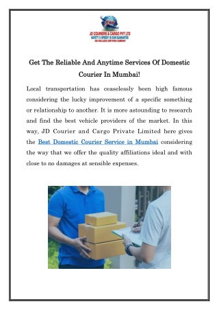 Get The Reliable And Anytime Services Of Domestic Courier In Mumbai