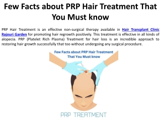 Facts About PRP Hair Treatment You Should Know