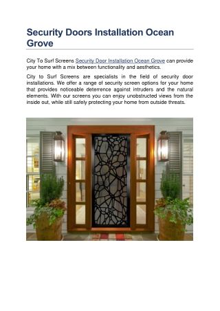 Security Doors Installation Ocean Grove