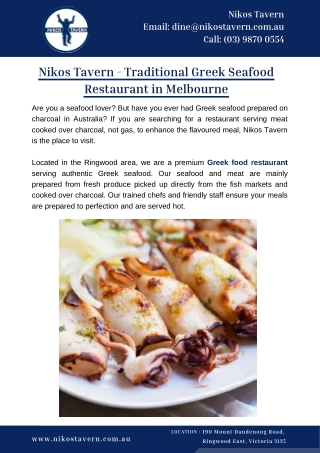 Nikos Tavern - Traditional Greek Seafood Restaurant in Melbourne