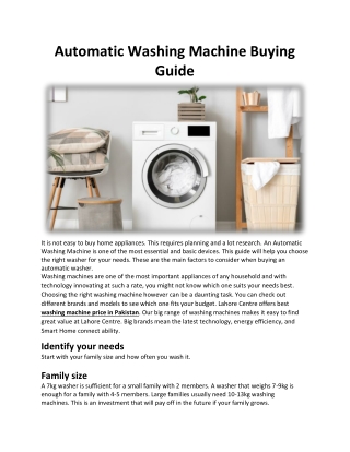 Automatic Washing Machine Buying Guide