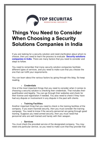 Things You Need to Consider When Choosing a Security Solutions Companies in India