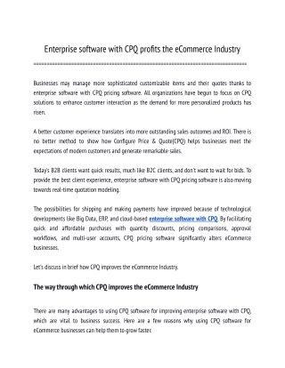 Enterprise software with CPQ profits the eCommerce Industry