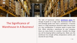 Commercial Warehouse Space For Rent In Singapore