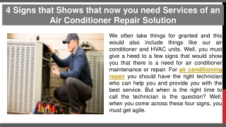 4 Signs that Shows that now you need Services of an Air Conditioner Repair Solution