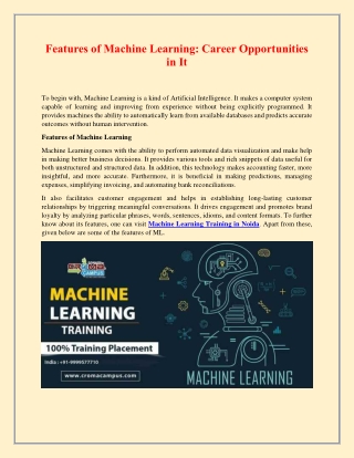 Features of Machine Learning: Career Opportunities in It