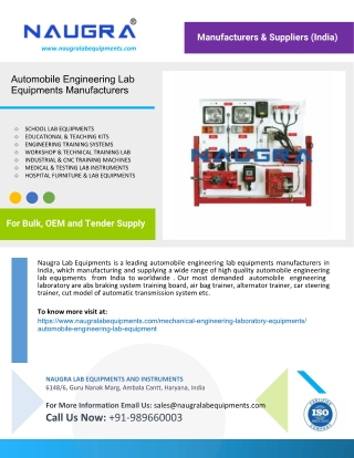 Automobile Engineering Lab Equipments Manufacturers