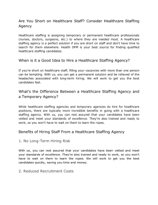 Are You Short on Healthcare Staff Consider Healthcare Staffing Agency