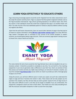 LEARN YOGA EFFECTIVELY TO EDUCATE OTHERS