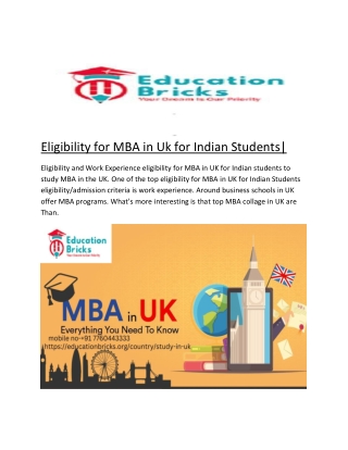 Eligibility for MBA in Uk for Indian Students