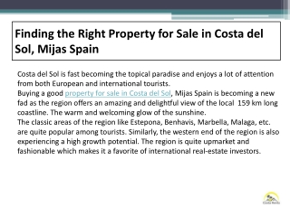 Finding the Right Property for Sale in Costa del Sol, Mijas Spain