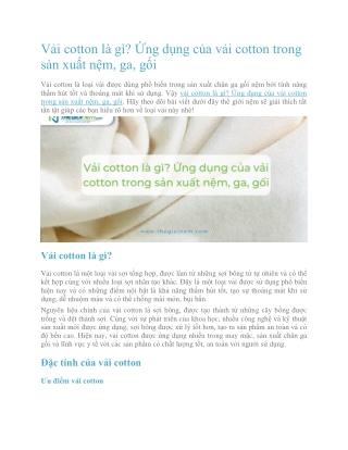 Vải cotton là gì? Ứng dụng của vải cotton trong sản xuất nệm, ga, gối