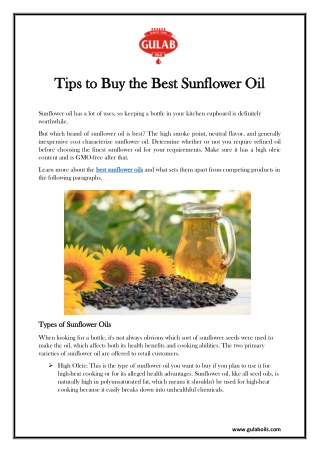 Tips to Buy the Best Sunflower Oil