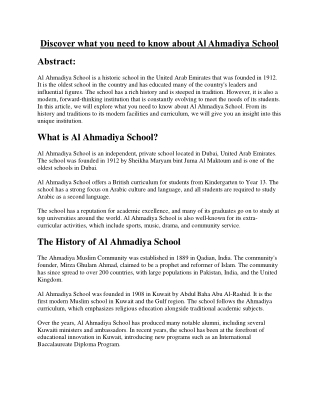 Discover What You Need To know About Al Ahmadiya School