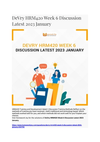 DeVry HRM420 Week 6 Discussion Latest 2023 January